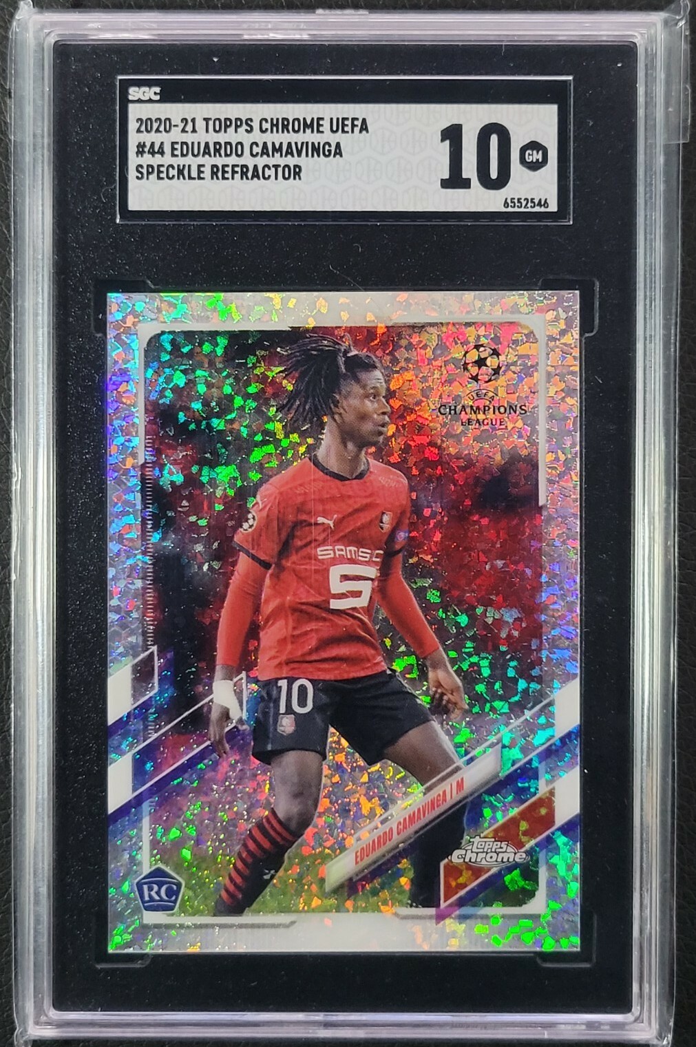2020-21 Topps Chrome UEFA #44 Eduardo Camavinga Speckle Refractor SGC 10