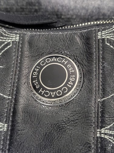 COACH SIGNATURE STITCHED BLACK PATENT LEATHER HOBO BAG E1261-F19282 Designer - Picture 3 of 11