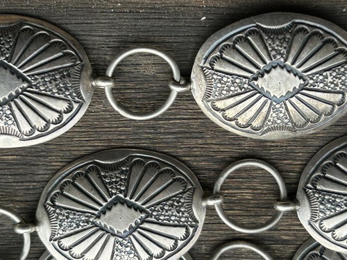 Native American Navajo Sterling Stamped Concho Belt 113 Gms 37” 1 1/2 X 1 1/8” - Picture 3 of 12
