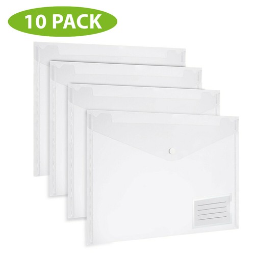 Clear A4 Plastic wallets Stud Document Wallet Files Folders Filing School Office - Picture 14 of 17