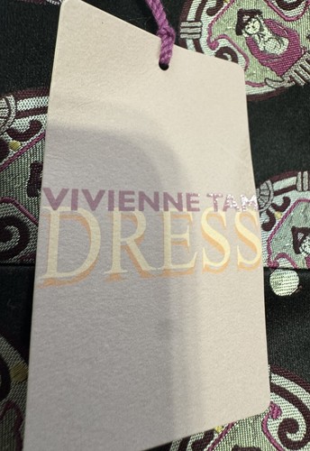 Vivienne Tam Women's Dress Sz 8 Brown Black 100% Silk Lined Back Zip Midi Dress - Picture 7 of 11