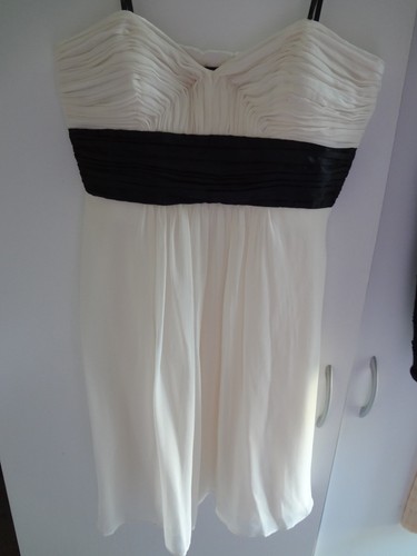 GR. 6 WÄSCHE SHELLI SEGAL DAMEN ELFENBEIN SCHWARZ SEIDE TRÄGERLOSES KLEID ABSCHLUSSBALL CLUB GUC - Bild 5 von 12