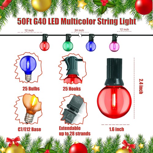 Lichterkette Außen G40 LED Glühbirnen Beleuchtung 25+1 Birnen Bunt 15M IP44 - Bild 2 von 19