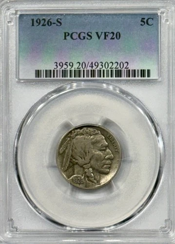 1926-S Buffalo Nickel PCGS VF-20 Key Date!
