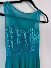 iEFiEL women's adult medium teal green sequin skirted leotard dance wear soloist