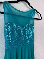 iEFiEL women's adult medium teal green sequin skirted leotard dance wear soloist