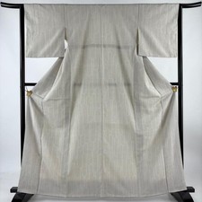JAPANESE KIMONO TSUMUGI ASH WHITE 164cm 5 ft 5 in PURE SILK BB4856