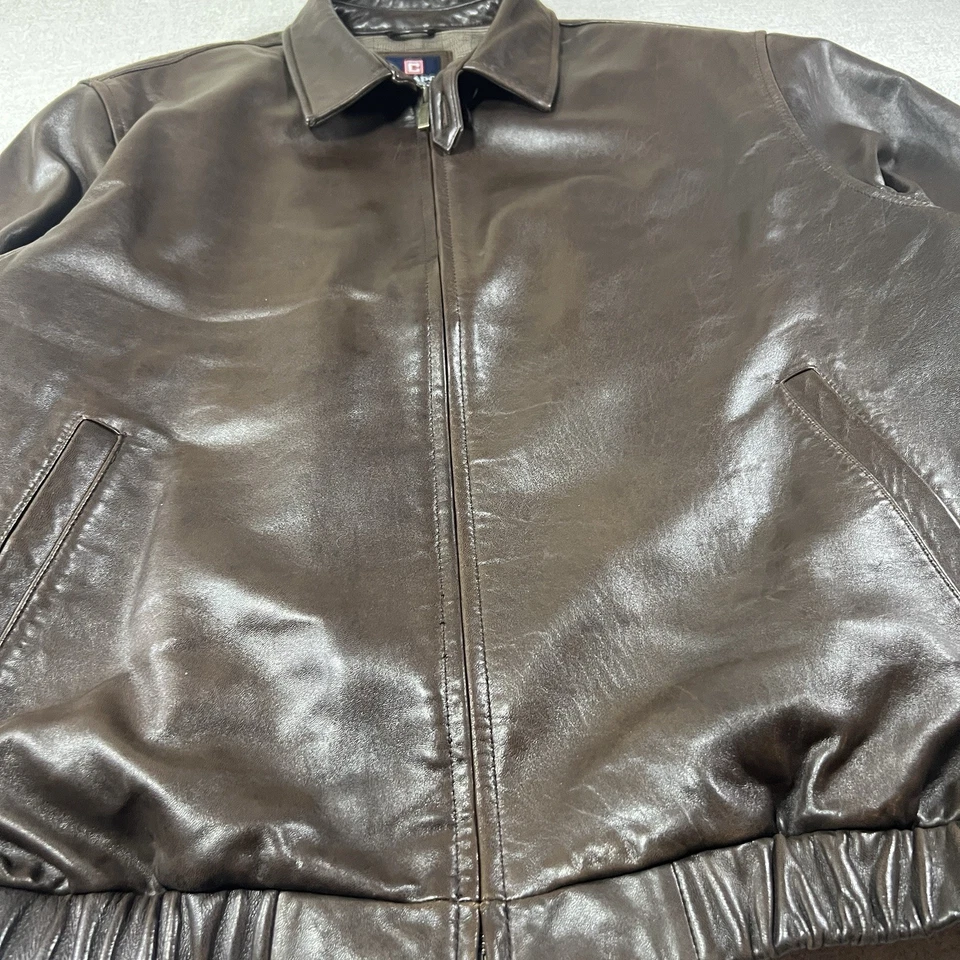 Chaps Ralph Lauren Leather Jacket Mens Brown Xlarge Soft Full Zip Heavy Bomber - Image 3 of 4