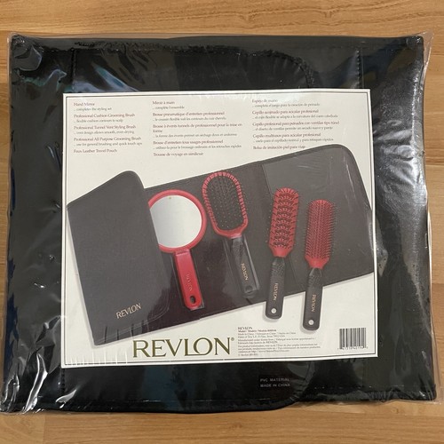 Revlon anni 90 set regalo 5 pezzi spazzola capelli e specchio styling rosso/nero full size vintage - Foto 5 di 7