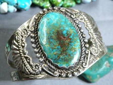 Harvey Era NAVAJO Maisels KINGMAN TURQUOISE Sterling Silver 39g Cuff Bracelet