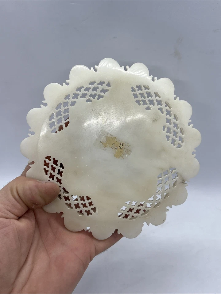 "Plato decorativo tallado floral pintado vintage de mármol tallado a mano 6""" Foto 4 de 4