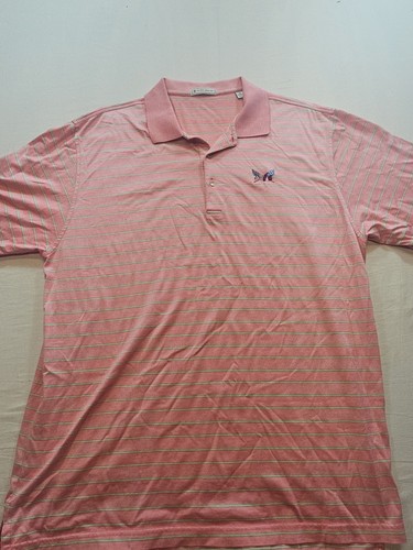 Peter Millar Men's Pink Stripe Polo Golf Shirt Size XL "Small Flaw" - Picture 3 of 16