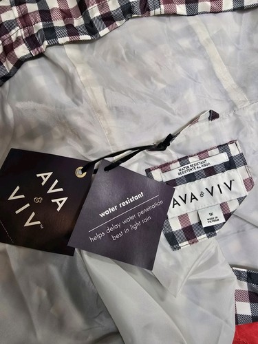Ava & Viv Size 1X Plaid Women's Rain Resistant Jacket, Button Front, Hood NWT - Picture 5 of 7