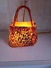 Vintage Murano Style Glass Cheetah Purse Lamp with Handle