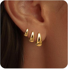 Small Gold Hoop Earrings Set for Women,14K Gold Plated Hypoallergenic Lightweigh