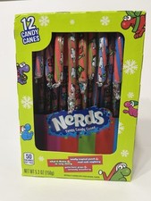 Nerds Tangy Candy Canes~Cherry, Raspberry & Strawberry Flavors~ 12 Canes Per Box