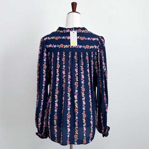Boden Smocking Detail French Navy Flora Bloom Blouse NWT - Picture 7 of 10