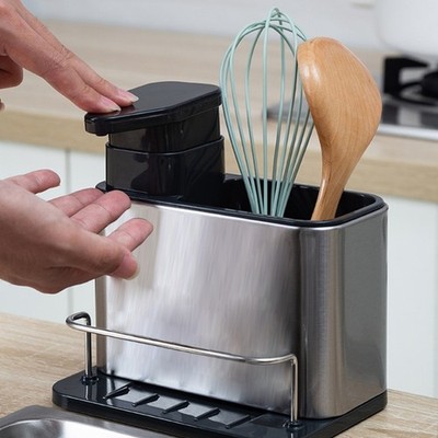 Multifunctional Kitchen Sink Washing Sponge Storage Rack with Soap Dispenser