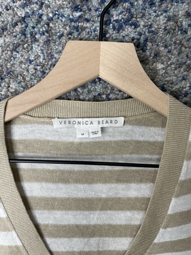 Veronica Beard Sweater Womens M Florrie Stripe Contrast Cuff Linen V Pullover - Picture 4 of 10