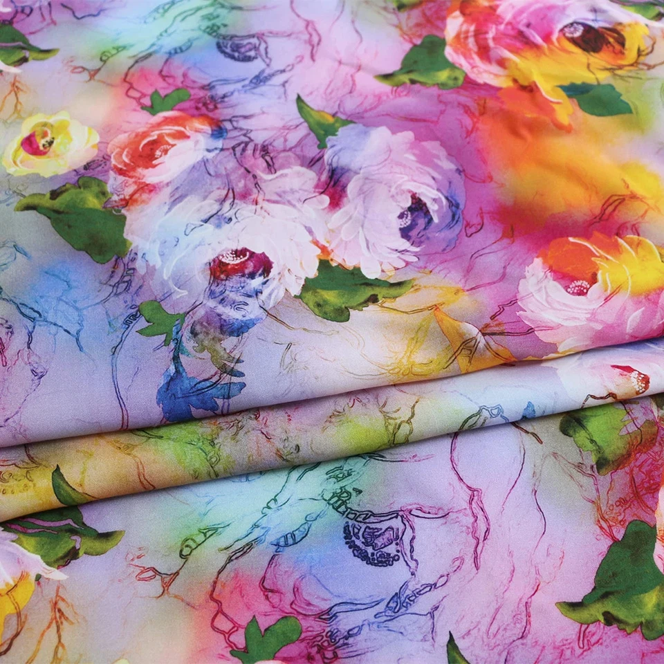 55'' Wide By Yard Digital Print Viscose Fabric Dress Material Rose Floral Poplin - Image 3 of 4