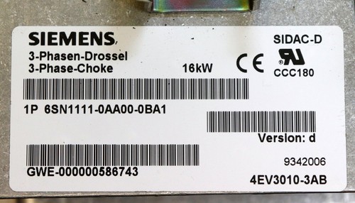 SIEMENS SIMODRIVE 3-Phasendrossel 16kW - 6SN1111-0AA00-0BA1 Version D - Bild 4 von 8