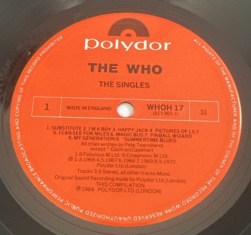 The Who The Singles LP Record (UK 1984 Polydor) WHOH 17  EX / VG Contains - Picture 4 of 6