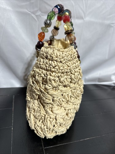 Cappelli straw beaded handle summer spring bag purse handbag tote Vintage - Picture 4 of 10