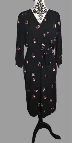 Warehouse Black Wrap Flower Dress Size 12 - Picture 2 of 7