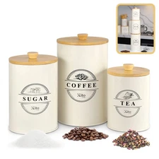 Canisters Sets for Kitchen Counter Storage and Organization with Wooden Bamboo