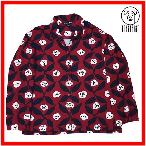 Marimekko x Uniqlo Womens Flannel Blouse Shirt XS Floral Long Sleeve Red Relaxed - Picture 1 of 14