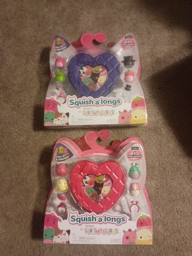 2 Squishmallows Squish-a-Longs Valentine's 8 Piece Purple Red Set Series 2  - Picture 1 of 9