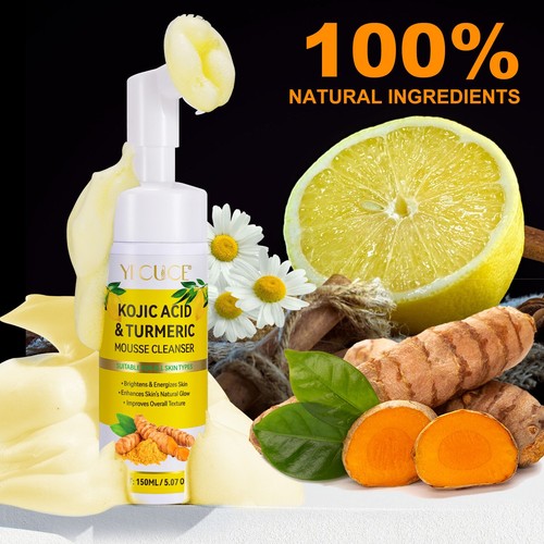 Face Wash Acne Oil Skin Kojic Acid & Turmeric Foaming Mousse Cleanser Brush Care - Picture 10 of 12