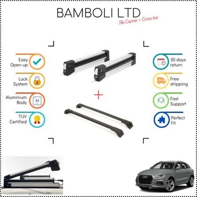 Bamboli 19'' Ski Carrier & Black Cross Bar Set For Audi Q3 2012 - 2019 4 pcs