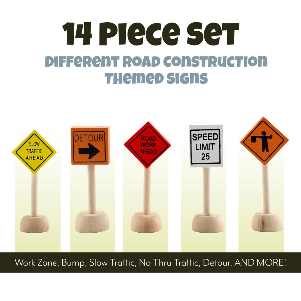 Wooden Road Construction Traffic Sign Set, Street Signs Small Toy Cars - Image 4 of 4