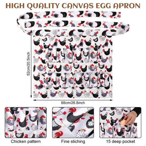 2 Pcs Egg Collecting Apron Chicken Egg Gathering Basket with 7 Pouches Holdin... - Picture 3 of 6