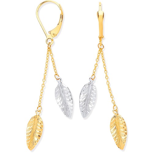 9ct Gold Leaf Drop Earrings Solid Yellow and White Gold 56mm Drops Hallmarked - Picture 5 of 5
