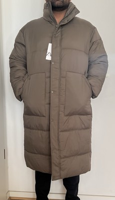 winter jacket zara men, long length, green/brown, with hidden head covers .