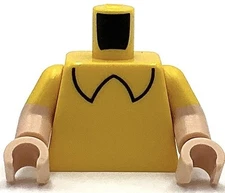 Lego New Yellow Torso Black Shirt Collar Light Nougat Arms Short Sleeve Minifig