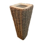 Wicker Ceramic Small Vase Square Shaped Woven Flowers Holder Planter Vintage CH9