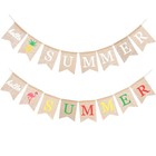  2 Pcs Beach Themed Party Decorations Hello Summer Pull Flag Bunting