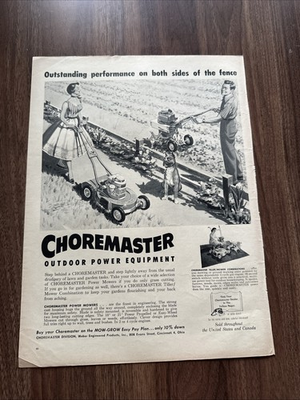 #ad #ad 1957 Choremaster Outdoor Power Equipment Print Ad Lawnmower Mid Century America $11.99