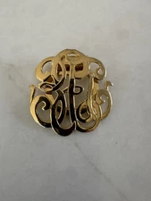 Vintage Gold Tone Generic Monogram Style Scarf "Flip Up" Ring Clip