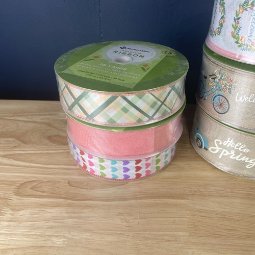 Sams Club Wired Ribbon 50 Yards 1.5 & 2.5 Inches Wide Hello Spring Bike Hearts - Picture 4 of 10