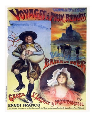Vintage Travel Poster Wall Art - Normandy & Brittany Scene Home Decor