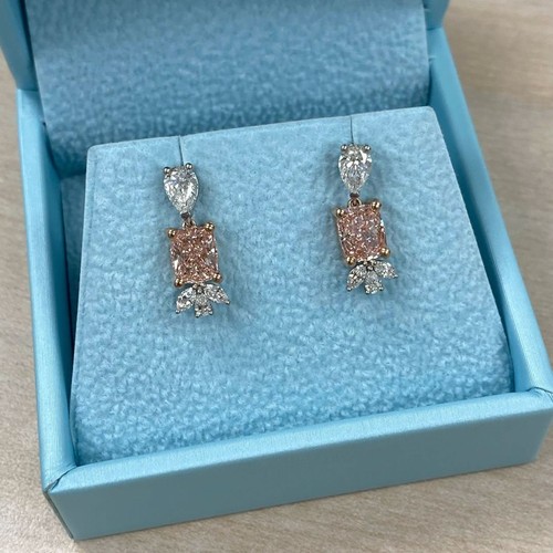 IGI 3.11 TCW Cushion Lab Grown Diamond Bridal Dangle Earrings 14k Gold - Picture 3 of 12