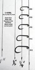 50 Dry Fly-Wet Fly Hooks--Barbless Black/Nickel-C-609BL-Combine Shipping