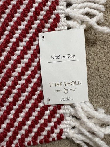 Threshold Woven Kitchen Rug Red & White Striped with Fringes 20" X 34" - Picture 2 of 5