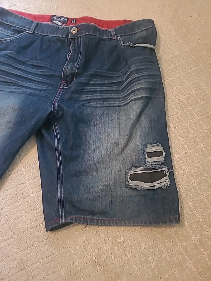 Pantalones Cortos Jean Vintage Parish Nation Para Hombre 46 Azul Med Lavado a Piedra Años 90 Hip Hop Urbano Foto 3 de 4