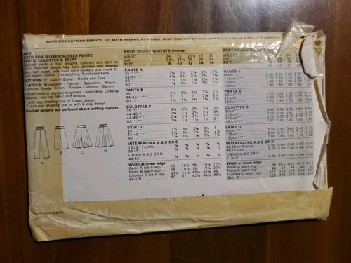 Vintage Butterick Sewing Pattern 4475 Misses Pants Culottes Skirt Size 10 CC  - Picture 2 of 2