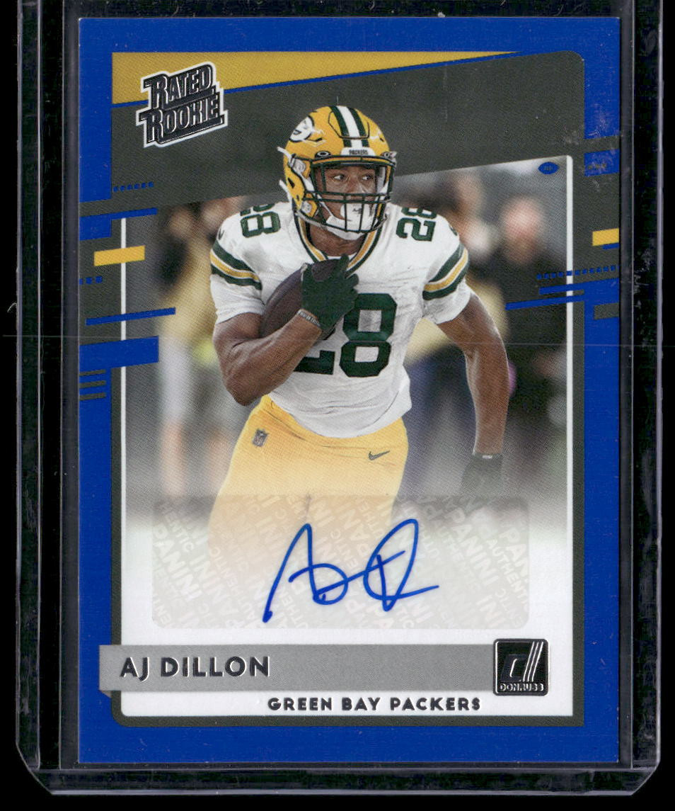 2020 Donruss #324 AJ Dillon Rated Rookies Autographs Blue